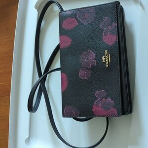 Coach crossbody foldover clutch black purple floral